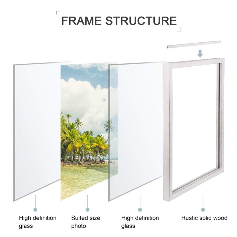 DLQuarts 11x14 Floating Photo Picture Frame, Floating Display for Photos 8x10, 7x9, 5x7, 8.5x11 Certificate, or Full Display for 11x14 Photos, Solid Wood, Double Glass, 2 Pack, Chalk White - Image 5