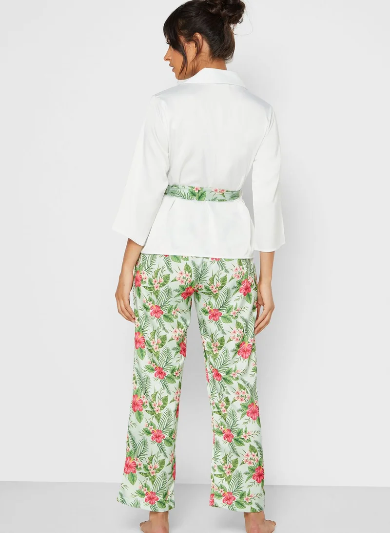 ELLA Floral Print Self Tie Shirt Pyjama Set