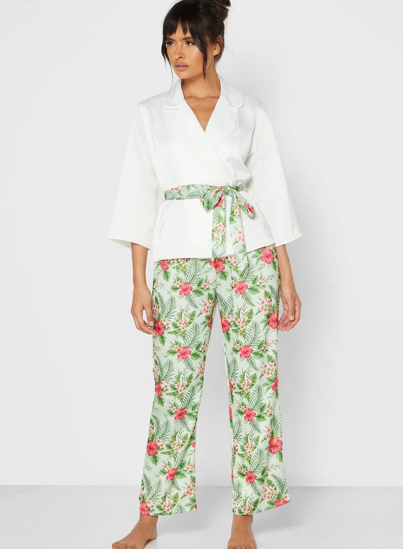 ELLA Floral Print Self Tie Shirt Pyjama Set