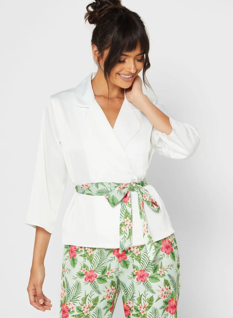 ELLA Floral Print Self Tie Shirt Pyjama Set