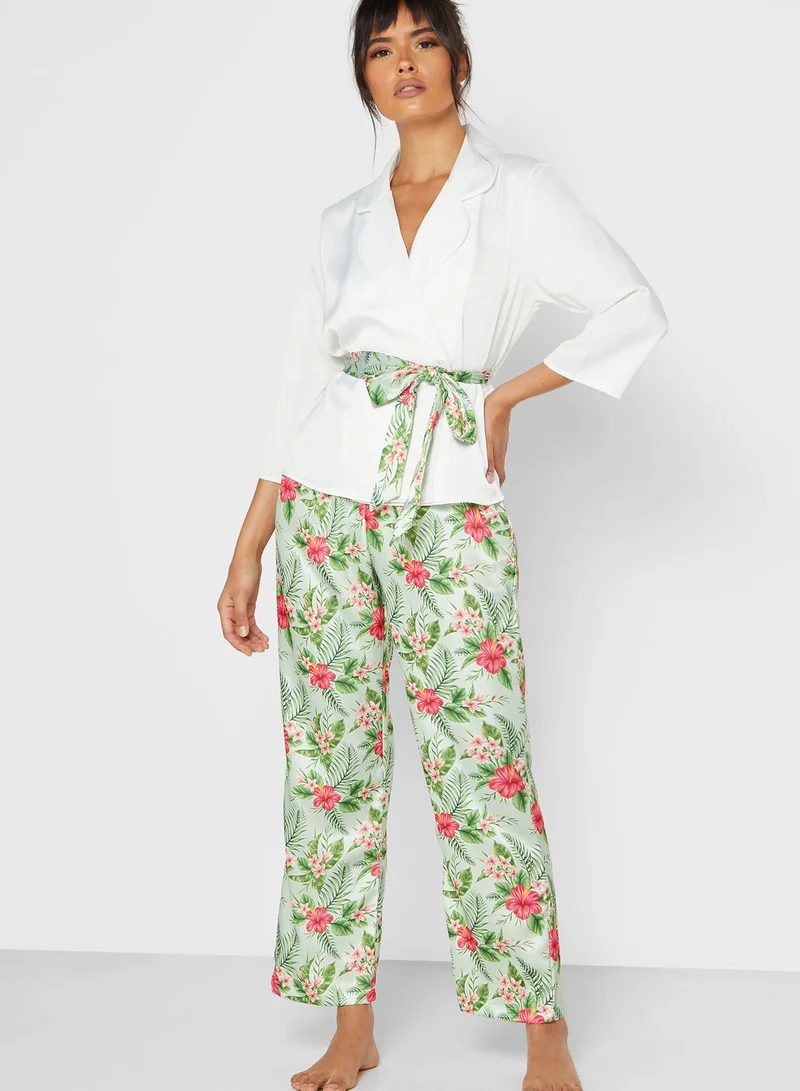 ELLA Floral Print Self Tie Shirt Pyjama Set