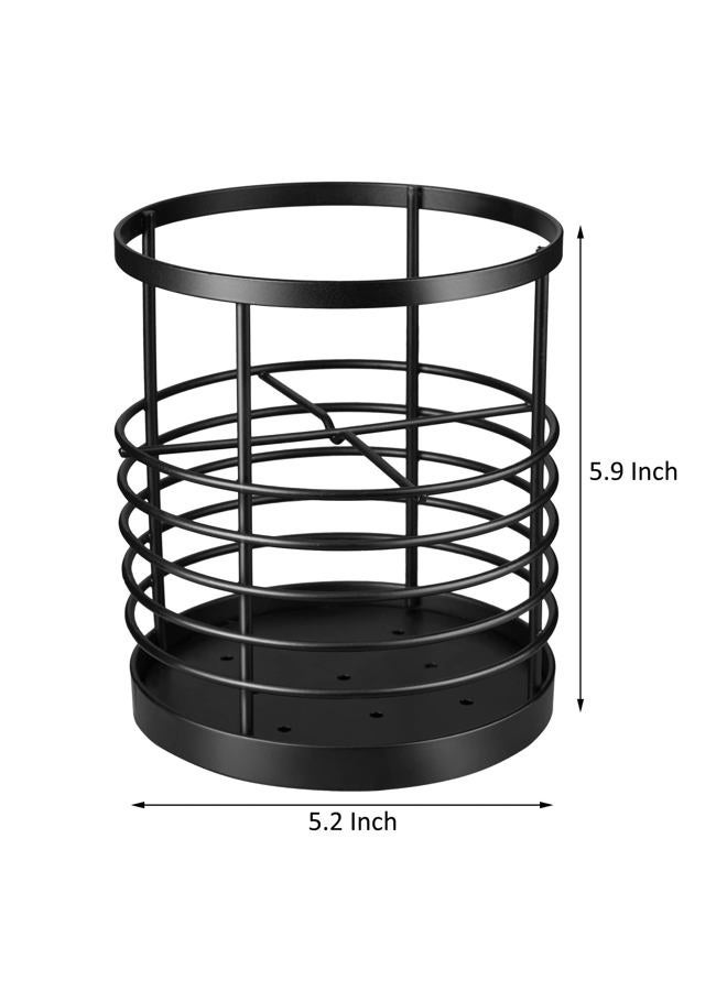 RedCall Utensil Holder for Kitchen Counter,Cooking Utensil Holder for Spatula Spoon,Wire Utensil Organizer,Metal Stainless Steel Round Utensil Caddy Crock Flatware Storage for Countertop (Black) - Image 5