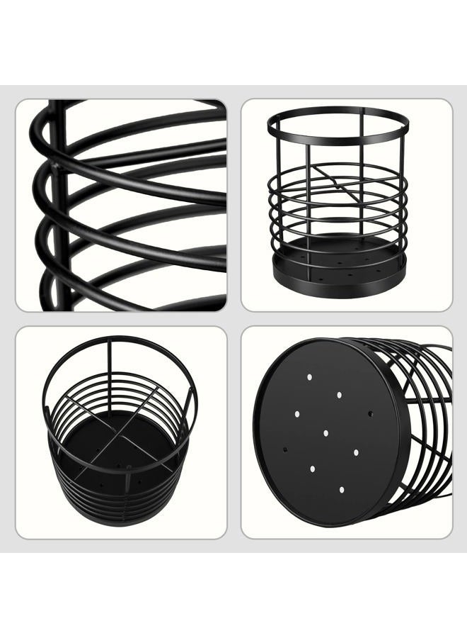 RedCall Utensil Holder for Kitchen Counter,Cooking Utensil Holder for Spatula Spoon,Wire Utensil Organizer,Metal Stainless Steel Round Utensil Caddy Crock Flatware Storage for Countertop (Black) - Image 3