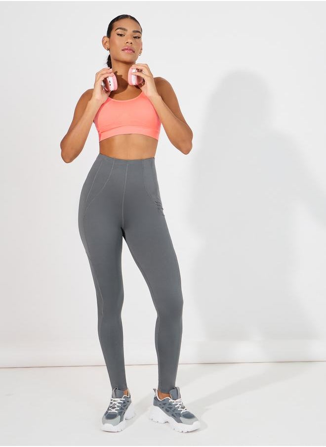 Styli Stitch Detail Back Waist Zipper Pocket Leggings  - Image 1