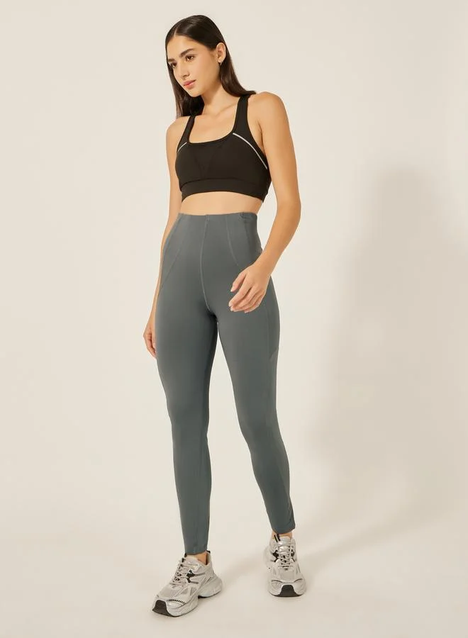 Styli Active Stitch Detail Back Waist Zipper Pocket Leggings