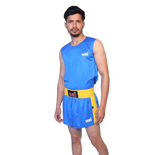 USI UNIVERSAL 409WU Men's Wushu Dress Sleeveless Vest Shorts Uniform Breathable, Wushu Dress For Men, Uniform Short & Vest Set (Size 36, Blue) - Image 1