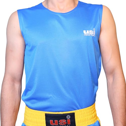 USI UNIVERSAL 409WU Men's Wushu Dress Sleeveless Vest Shorts Uniform Breathable, Wushu Dress For Men, Uniform Short & Vest Set (Size 36, Blue) - Image 2