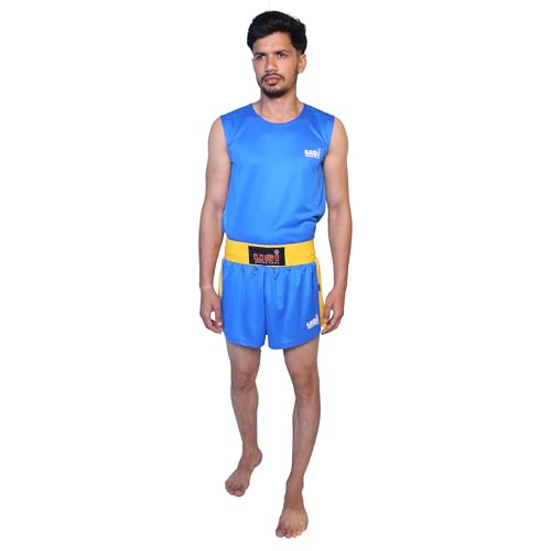 USI UNIVERSAL 409WU Men's Wushu Dress Sleeveless Vest Shorts Uniform Breathable, Wushu Dress For Men, Uniform Short & Vest Set (Size 36, Blue) - Image 4