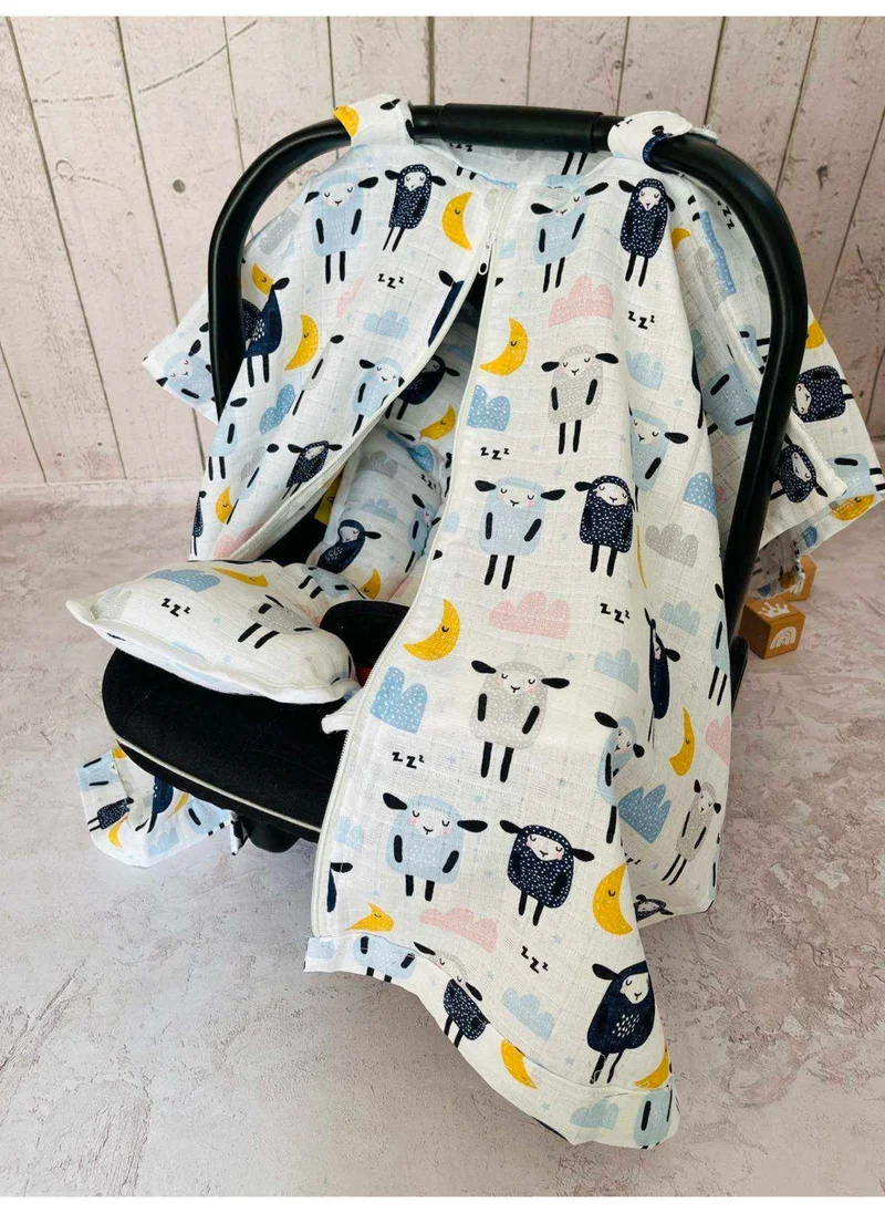 juniperus Sheep Muslin Cloth Stroller Cover and Infant Carrier Cushion