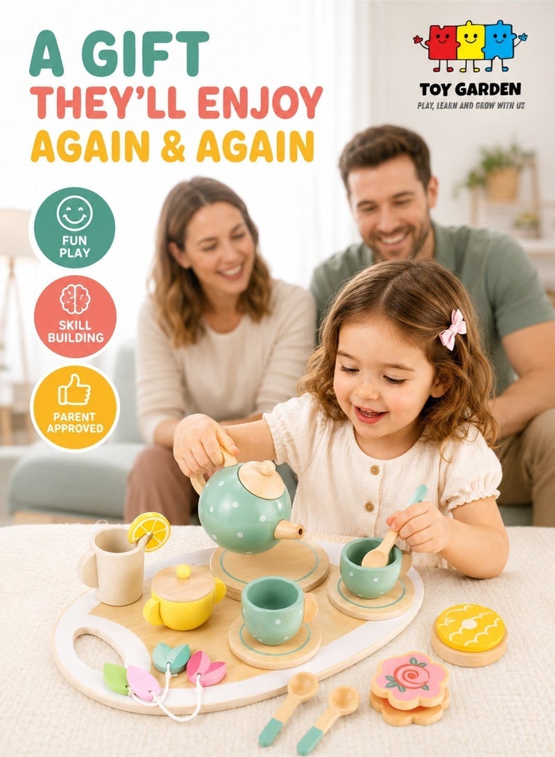 حديقة الألعاب مجموعة ألعاب الشاي للأطفال مع أكواب إبريق الشاي، لعبة شاي الظهيرة للأطفال الصغار والبنات والأولاد وإكسسوارات المطبخ، مجموعة لعب الطعام للأطفال وحفلات الشاي - Image 3