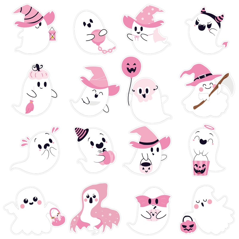 Whaline 16Pcs Halloween Refrigerator Magnets Pink Ghost Fridge Magnets Holiday Metal Magnetic Stickers Decal for Garage Door Locker Mail Box Decor