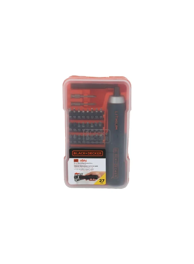 BLACK+DECKER 3.6V Cordless Screwdriver with 30 Accessories and USB Charger Black and Orange 6.35 mm BD40K27-B5