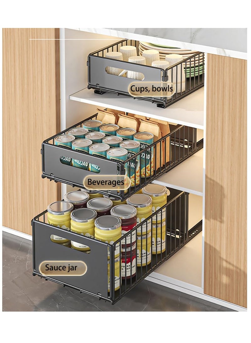 XiuWoo No Drill Metal Pull-Out Cabinet Drawer Shelf Organizer, Slide Out Drawer Storage Shelves, Kitchen Storage Rack, Roll-Out Sliding Drawer, Sliding Under Sink storage with Silent Slide  - Image 3
