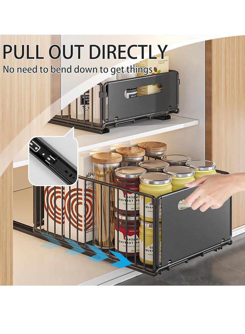 XiuWoo No Drill Metal Pull-Out Cabinet Drawer Shelf Organizer, Slide Out Drawer Storage Shelves, Kitchen Storage Rack, Roll-Out Sliding Drawer, Sliding Under Sink storage with Silent Slide  - Image 2