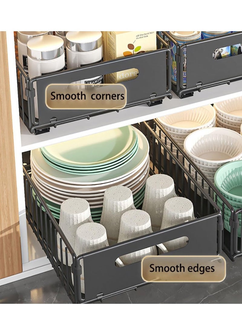 XiuWoo No Drill Metal Pull-Out Cabinet Drawer Shelf Organizer, Slide Out Drawer Storage Shelves, Kitchen Storage Rack, Roll-Out Sliding Drawer, Sliding Under Sink storage with Silent Slide  - Image 5