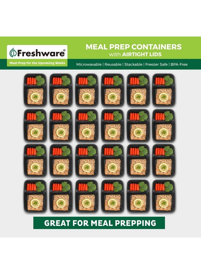 Freshware Meal Prep Containers [15 Pack] 2 Compartment with Lids, Food Storage Containers, Bento Box, BPA Free, Stackable, Microwave/Dishwasher/Freezer Safe (28 oz), Black - Image 2