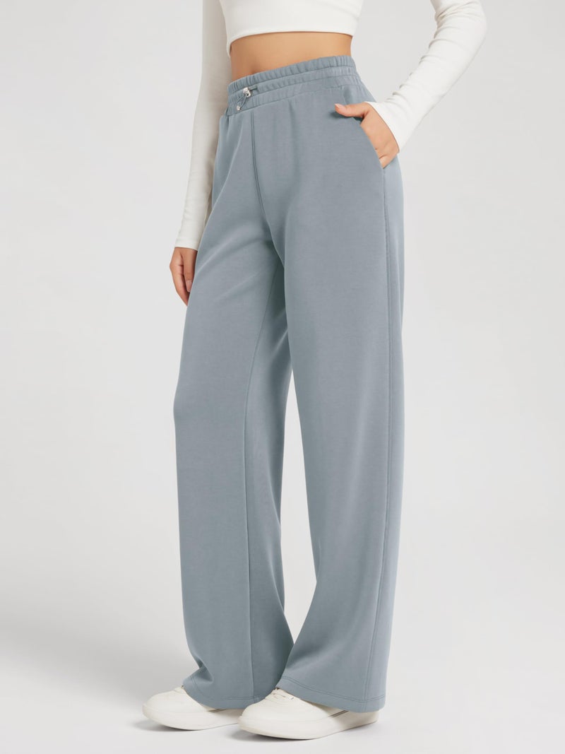 ODODOS Women's Modal Soft Wide Leg Pants with Pockets Adjustable Shockcord High Waist Casual Lounge Pants-31 Inseam, Grey Blue, Small - Image 3