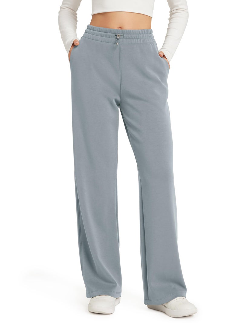ODODOS Women's Modal Soft Wide Leg Pants with Pockets Adjustable Shockcord High Waist Casual Lounge Pants-31 Inseam, Grey Blue, Small - Image 1
