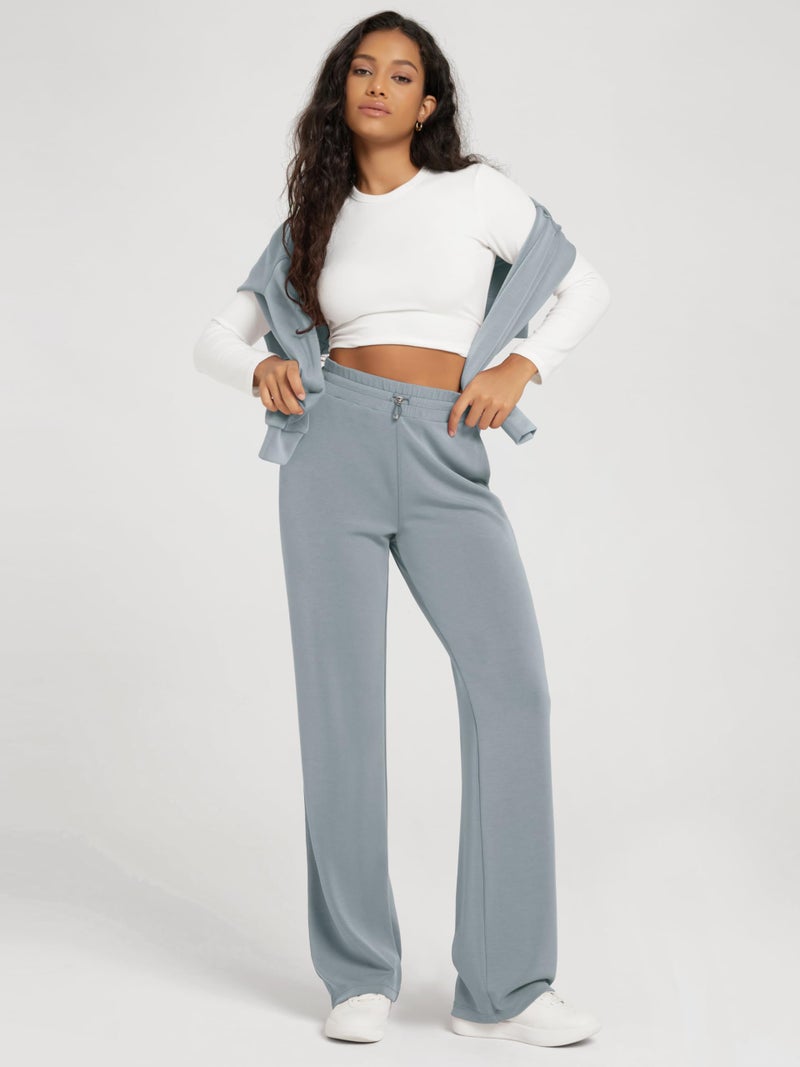 ODODOS Women's Modal Soft Wide Leg Pants with Pockets Adjustable Shockcord High Waist Casual Lounge Pants-31 Inseam, Grey Blue, Small - Image 5