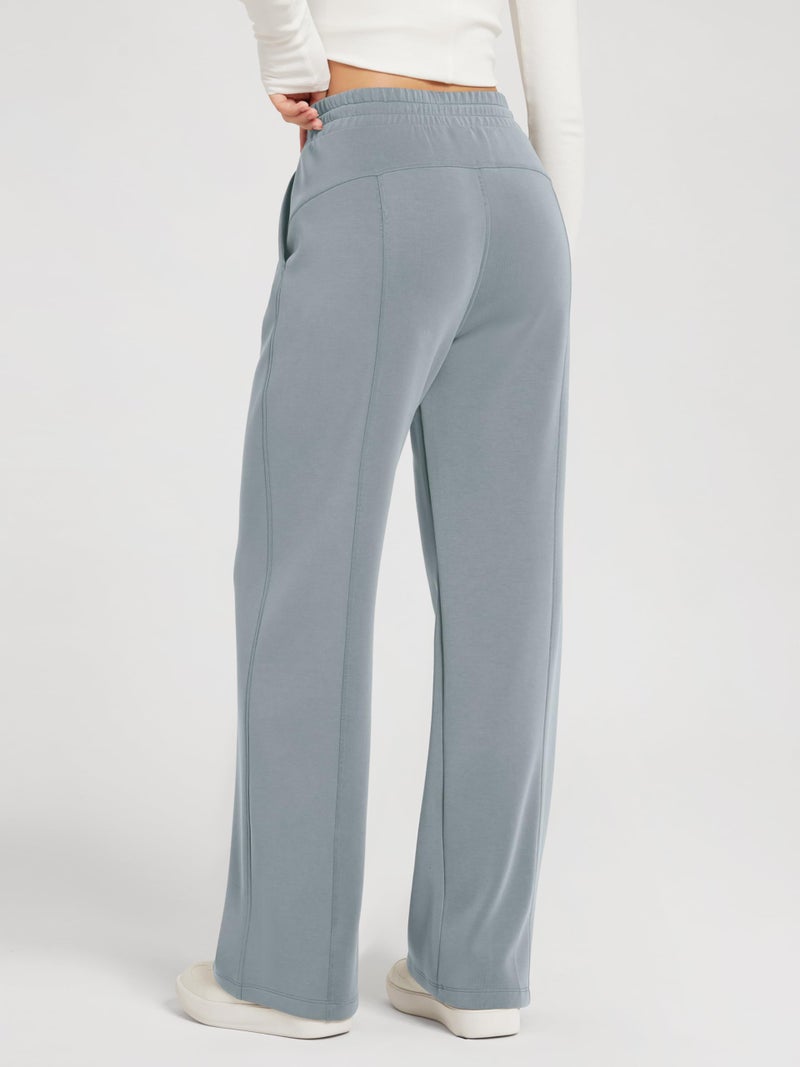 ODODOS Women's Modal Soft Wide Leg Pants with Pockets Adjustable Shockcord High Waist Casual Lounge Pants-31 Inseam, Grey Blue, Small - Image 2