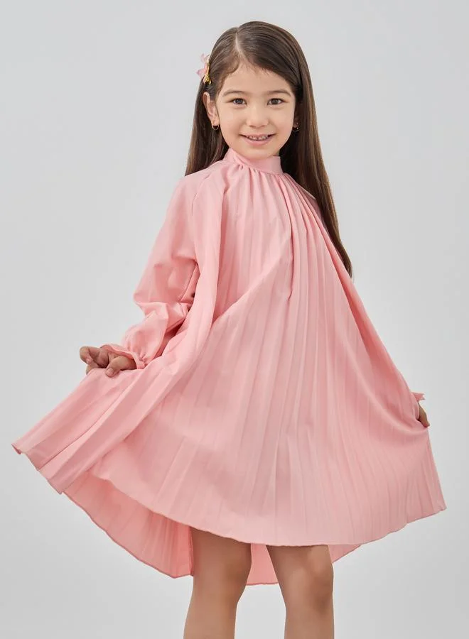Take Two Take Two High Neck Pleated Dress with Bow Detail
