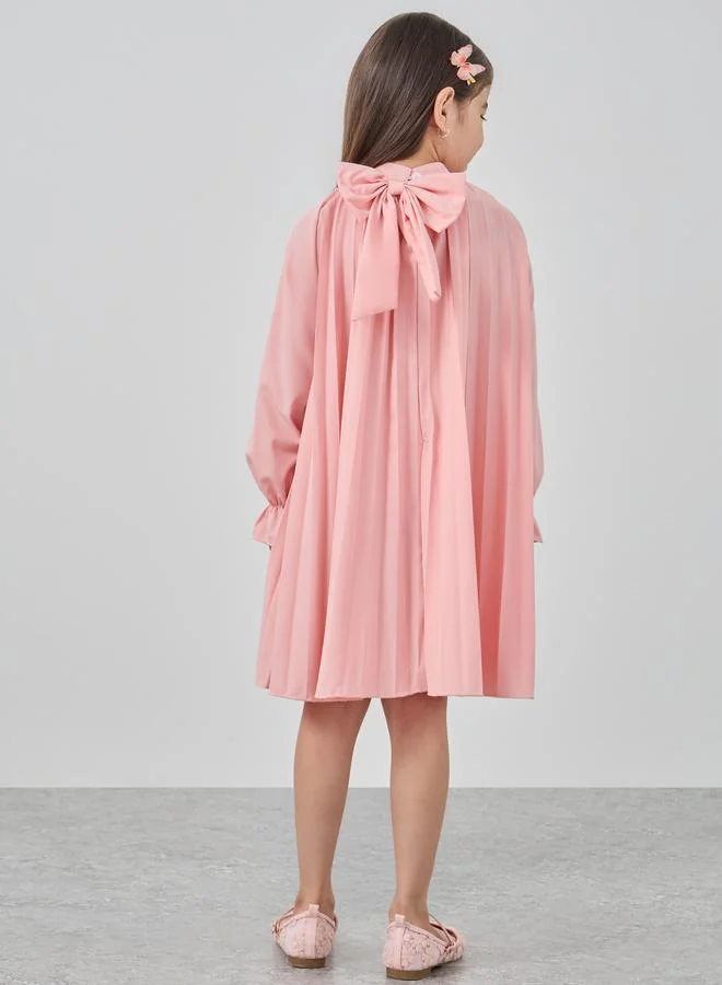 Take Two Take Two High Neck Pleated Dress with Bow Detail