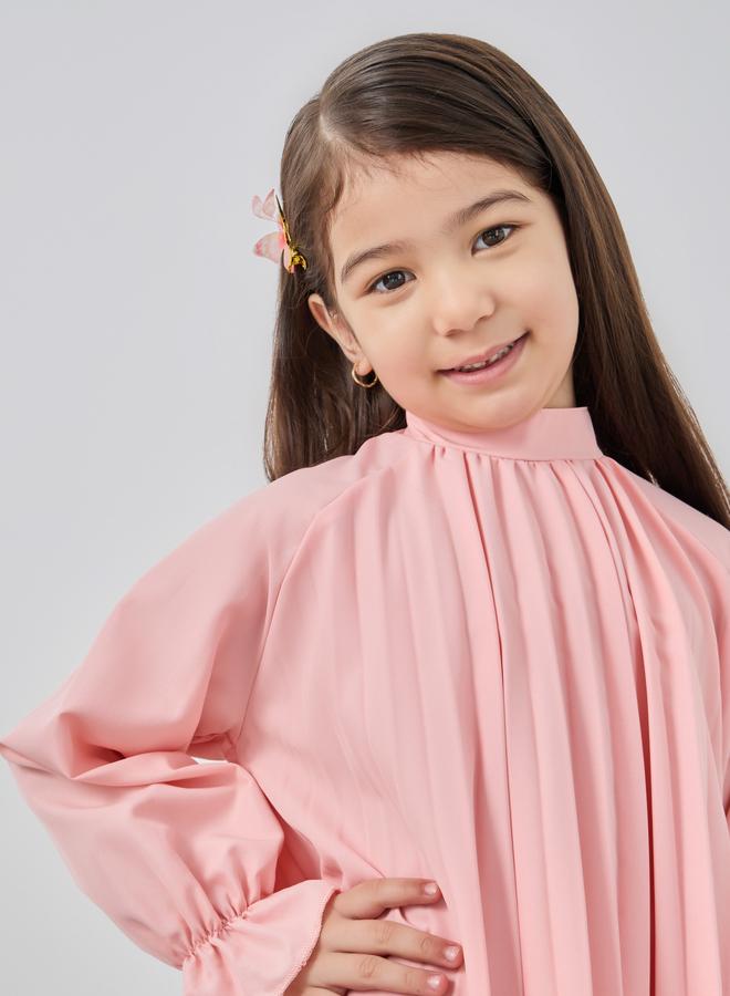 Take Two High Neck Pleated Dress with Bow Detail - Image 3