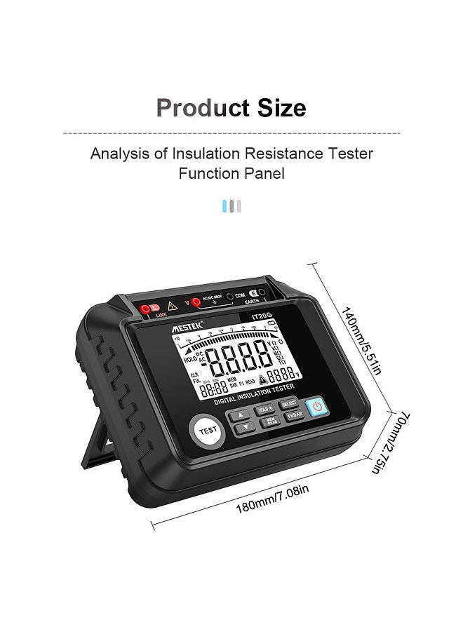 MESTEK - Insulation Resistance Tester Digital Meter Resistance Voltage Polarization Index DAR Measuring Meter LCD Display with Backlight - Image 1