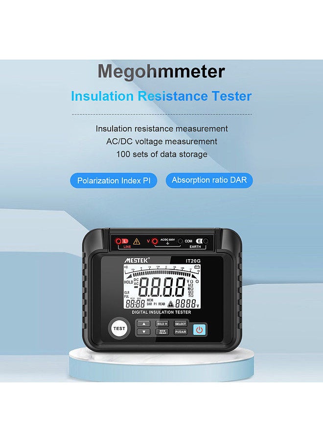MESTEK - Insulation Resistance Tester Digital Meter Resistance Voltage Polarization Index DAR Measuring Meter LCD Display with Backlight - Image 1