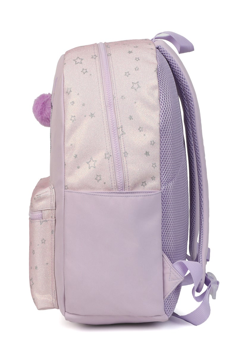 Girls 3-Piece School Bag Set – Lavender Backpack with Star Print, Fluffy Keychain, Matching Lunch Bag & Pencil Case – Lightweight & Durable for Kids, Primary School - Image 4