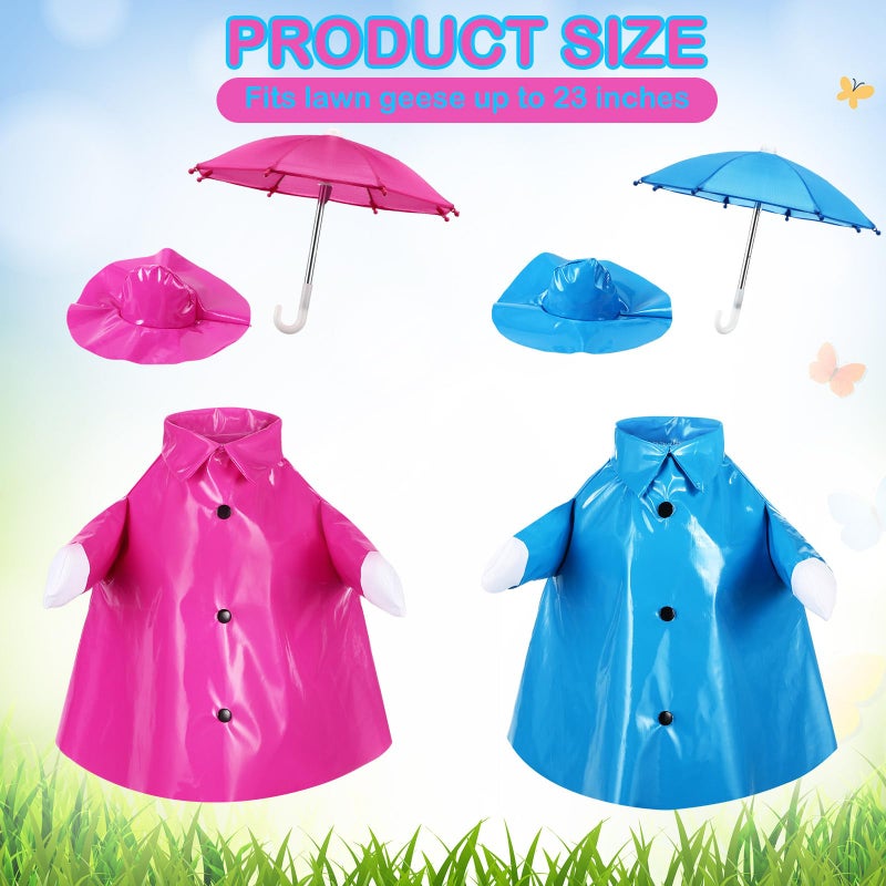 Yeyeplum 2 Set Porch Goose Outfit Raincoat and Umbrella Spring Lawn Porch Goose Cloths Costume Raincoat Outfit for Spring Outdoor Patio Yard Lawn Decoration(23 Inches,Blue and Rose Red) - Image 2