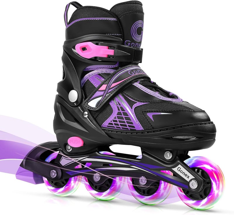 Gonex Adjustable Inline Skates for Kids with Light Up Wheels - Purple - Image 1