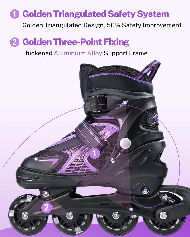 Gonex Adjustable Inline Skates for Kids with Light Up Wheels - Purple - Image 2