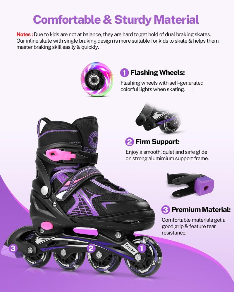 Gonex Adjustable Inline Skates for Kids with Light Up Wheels - Purple - Image 3