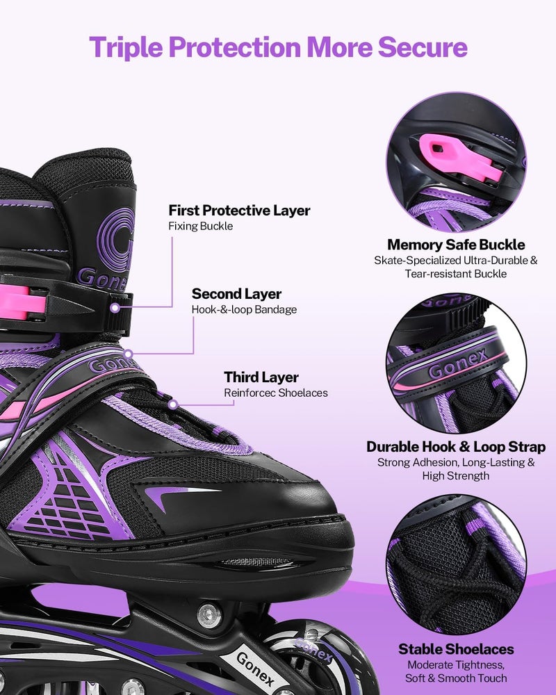 Gonex Adjustable Inline Skates for Kids with Light Up Wheels - Purple - Image 4
