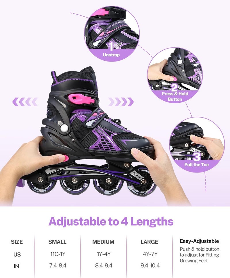 Gonex Adjustable Inline Skates for Kids with Light Up Wheels - Purple - Image 5
