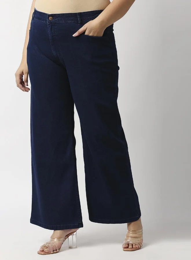 HIGH STAR  Women Blue Wide Leg High-Rise Stretchable Jeans  | Best Price UAE