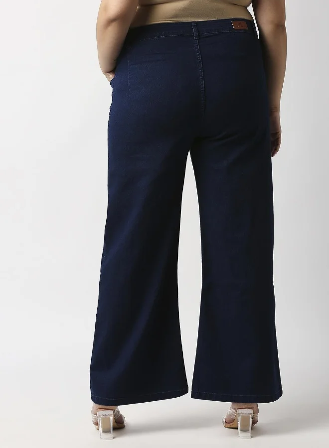 HIGH STAR  Women Blue Wide Leg High-Rise Stretchable Jeans  | Best Price UAE