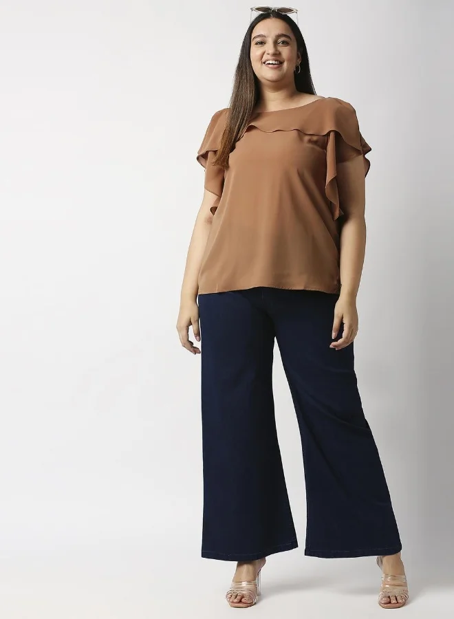 HIGH STAR  Women Blue Wide Leg High-Rise Stretchable Jeans  | Best Price UAE