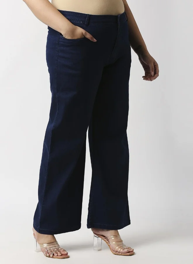 HIGH STAR  Women Blue Wide Leg High-Rise Stretchable Jeans  | Best Price UAE