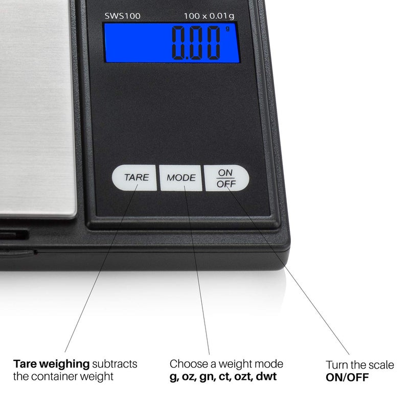 Smart Weigh Digital Pocket Gram Scale,100g x 0.01g Digital Gram Scale, Jewelry Scale, Food Scale, Kitchen Scale Black, Battery Included - Image 4