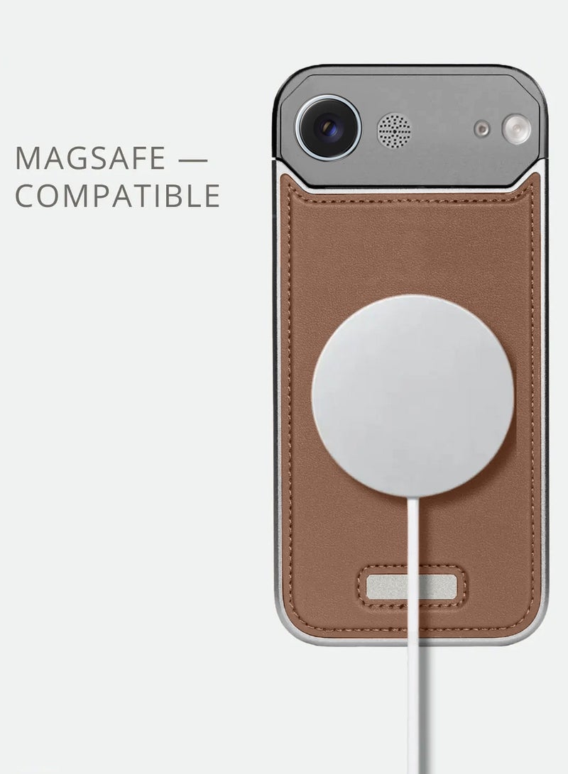 Wtech Apple iPhone Air 5G 2025 Metal Frameless Case Metallic Vegan Leather Magsafe Support Hard Case Cover (MCMPMN) - Brown - Image 3