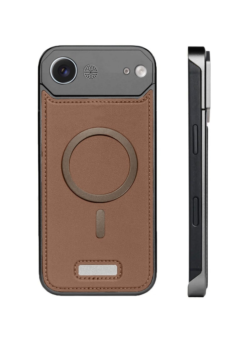 Wtech Apple iPhone Air 5G 2025 Metal Frameless Case Metallic Vegan Leather Magsafe Support Hard Case Cover (MCMPMN) - Brown - Image 2