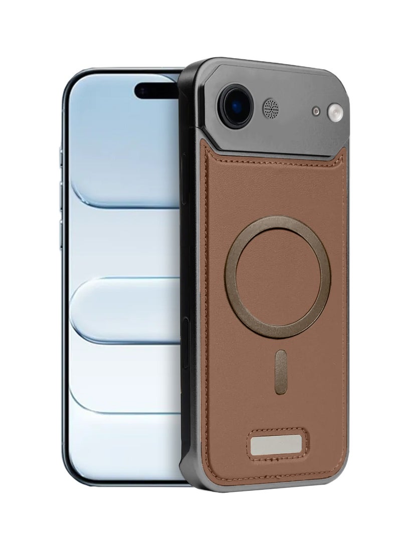 Wtech Apple iPhone Air 5G 2025 Metal Frameless Case Metallic Vegan Leather Magsafe Support Hard Case Cover (MCMPMN) - Brown - Image 1