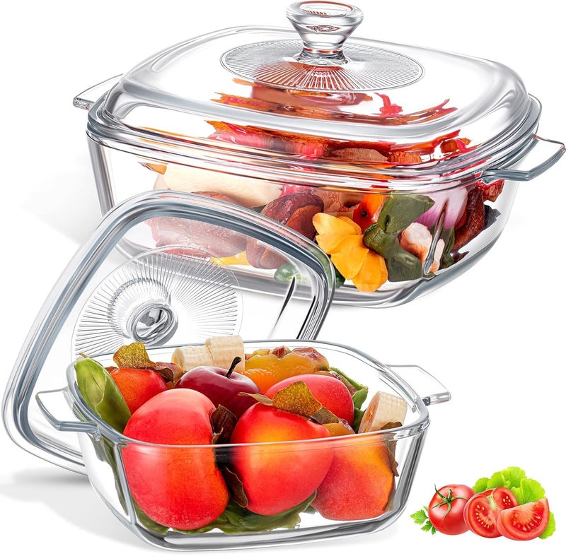 BINZO Glass Square Casserole, 1000 ml, 1 Litre, Big Large Size Dish with Glass Lid, Pack of 1, Microwave Oven Safe, Serving Casseroles for Sabzi - Image 1