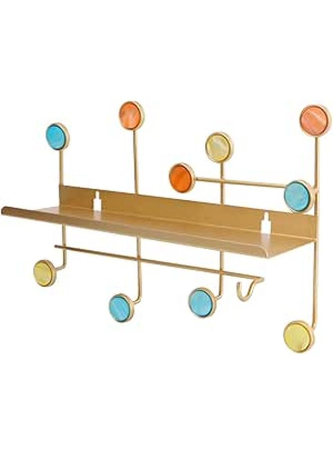 Gold Wall Mounted Storage Rack With Hooks For Bedroom Dormitory - Image 1