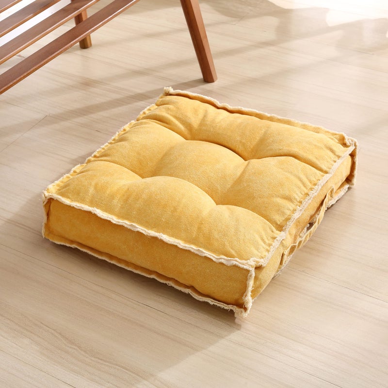Verpert Square Thick Floor Seating CushionsSolid Thick Tufted Cushion Meditation Pillow for Sitting on FloorTatami Pad for Guests or Kids Reading Nook Yoga Living Room Sofa Balcony OutdoorYellow