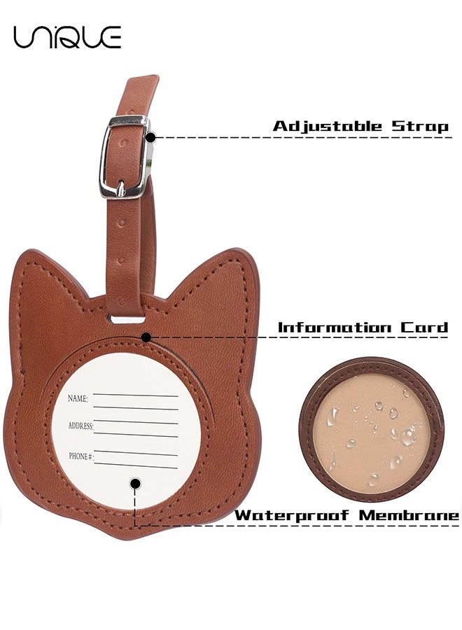 Unique 2-Pack Luggage Tags, Cute Cat Shape PU Leather Luggage Tags, with Adjustable Strap Name ID Card Cute Children's Travel Bag Tags Travel Accessories Airplane, Black & Brown - Image 3