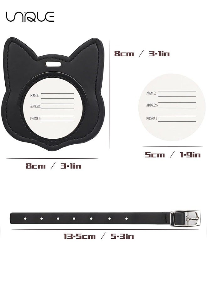 Unique 2-Pack Luggage Tags, Cute Cat Shape PU Leather Luggage Tags, with Adjustable Strap Name ID Card Cute Children's Travel Bag Tags Travel Accessories Airplane, Black & Brown - Image 2