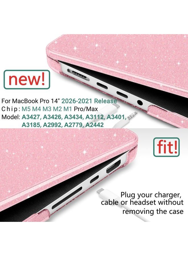 DONGKE Compatible with M3 MacBook Pro 14 inch 2023 2022 2021 Case Model A2918 A2992 A2779 M2 A2442 M1 Pro/Max with Retina XDR Display & Touch ID, Bling Glitter Plastic Hard Shell Cover Pink - Image 3